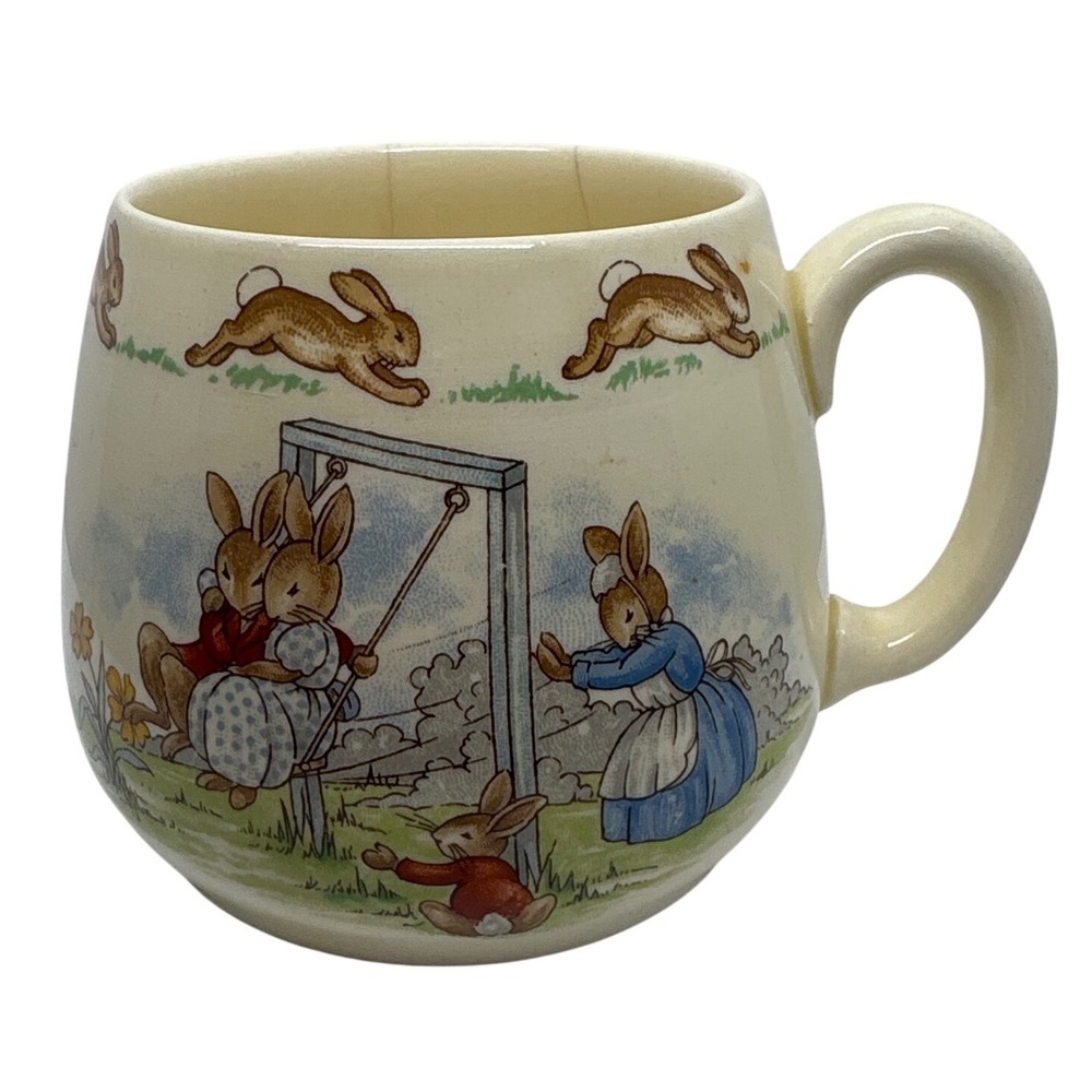 Royal Doulton Bunnykins Mug Vintage English Bone China Rabbit Nursery *Fair cond
